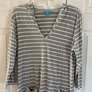 Sandiva Women's Gray & White Hooded Pullover dress / Beach Cover-up - Size M